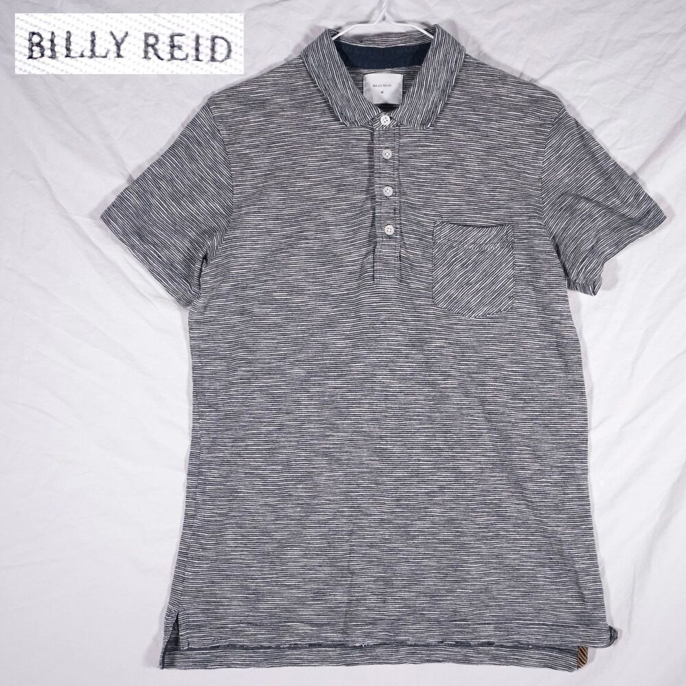 Billy Reid Polo Shirt Grey Mens Medium 4 Button Pocket